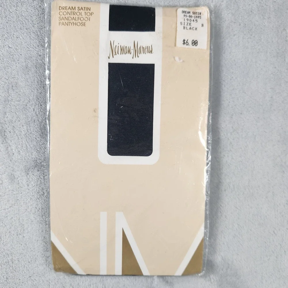 Vintage Neiman Marcus Dream Sheer Black Pantyhose Open Toe / Sandalfoot Size B